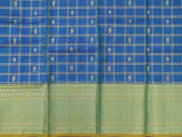 Checks Design Blue Kanchipuram Pavadai Sattai Material