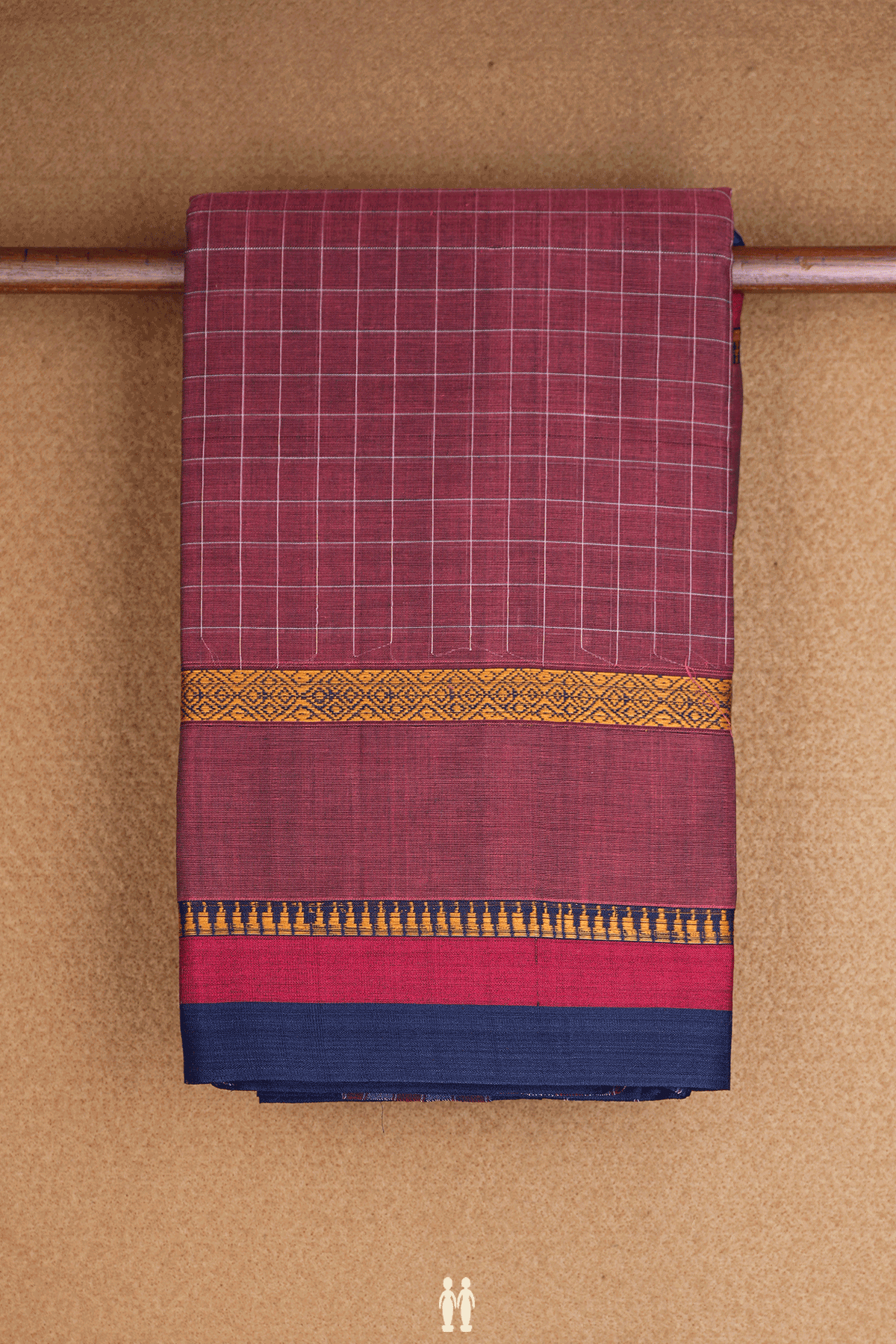 Checks Design Brick Red Narayanpet Cotton Saree