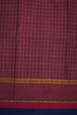 Checks Design Brick Red Narayanpet Cotton Saree