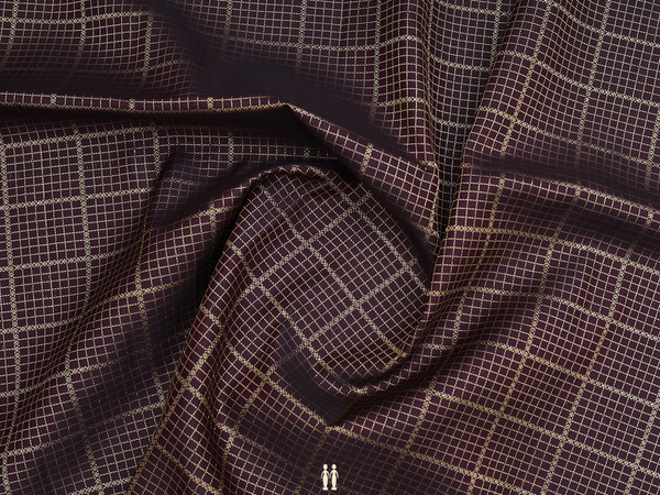 Checks Design Dark Oak Brown Kanchipuram Blouse Material
