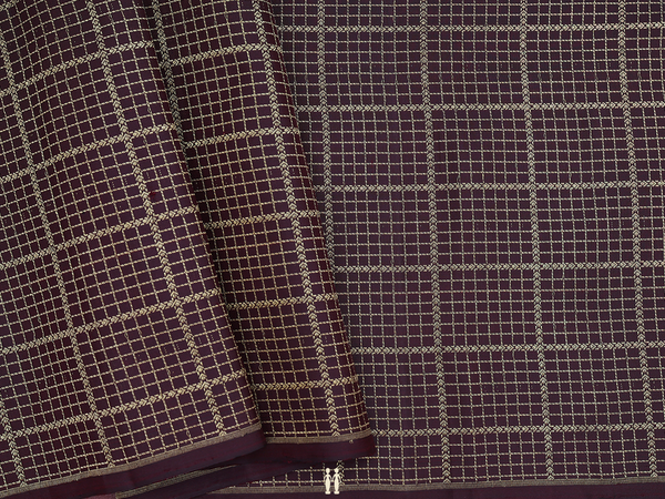 Checks Design Dark Oak Brown Kanchipuram Blouse Material