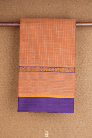 Checks Design Dusty Orange Narayanpet Cotton Saree