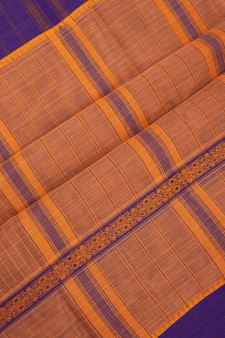 Checks Design Dusty Orange Narayanpet Cotton Saree