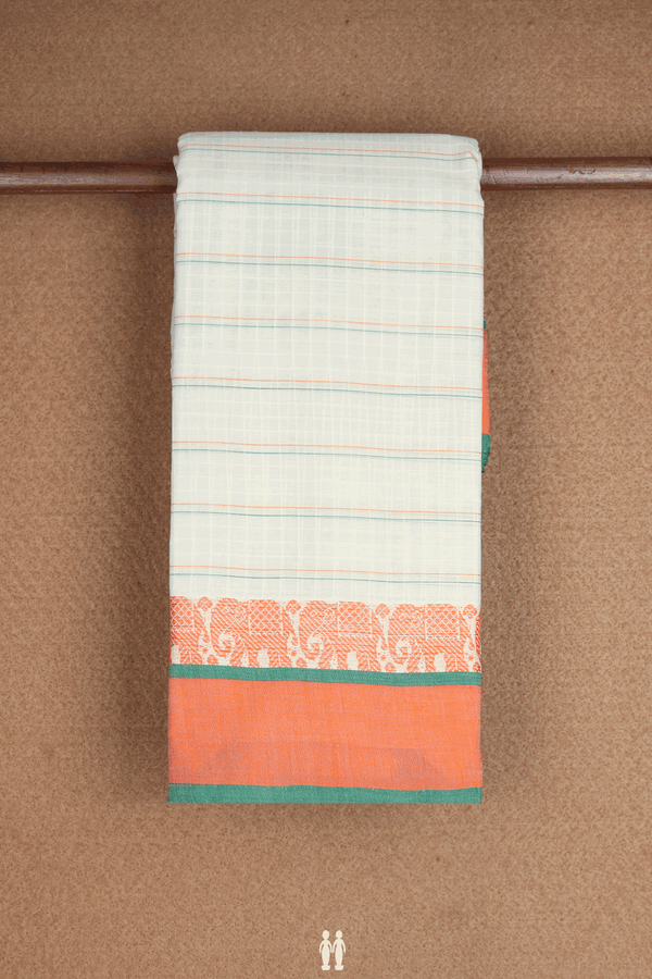 Checks Design Egg White Narayanpet Cotton Saree