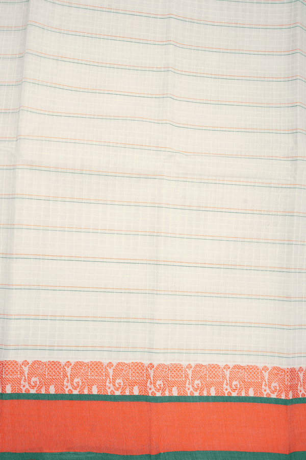 Checks Design Egg White Narayanpet Cotton Saree