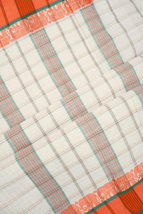 Checks Design Egg White Narayanpet Cotton Saree