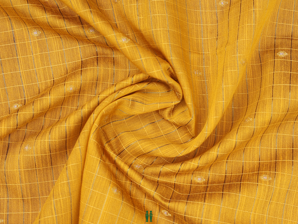 Checks Design Golden Yellow Semi Raw Silk Blouse Material