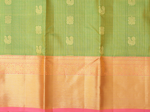 Checks Design Green Kanchipuram Pavadai Sattai Material