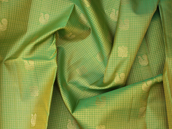 Checks Design Green Kanchipuram Pavadai Sattai Material