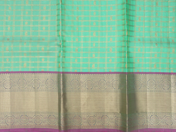 Checks Design Green Kanchipuram Silk Half Saree Material