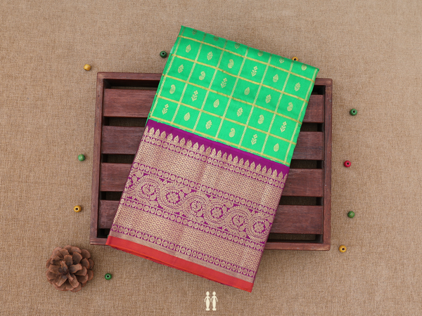 Checks Design Green Kanchipuram Silk Pavadai Sattai Material