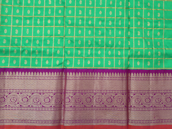 Checks Design Green Kanchipuram Silk Pavadai Sattai Material