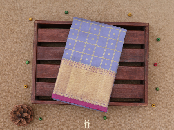 Checks Design Grey Kanchipuram Silk Pavadai Sattai Material