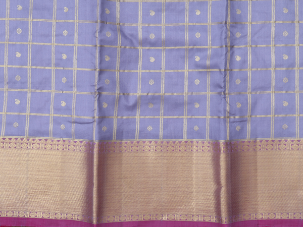 Checks Design Grey Kanchipuram Silk Pavadai Sattai Material