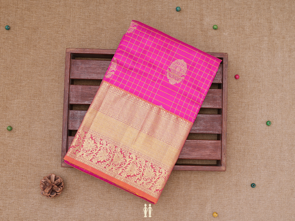Checks Design Magenta Kanchipuram Silk Pavadai Sattai Material