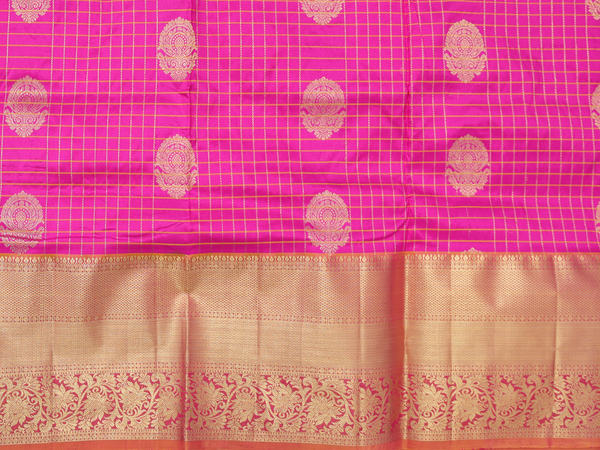 Checks Design Magenta Kanchipuram Silk Pavadai Sattai Material