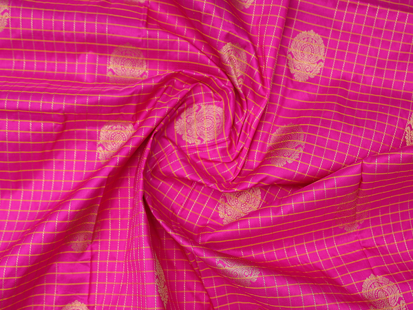 Checks Design Magenta Kanchipuram Silk Pavadai Sattai Material