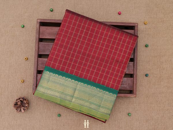 Checks Design Maroon Kanchipuram Pavadai Sattai Material