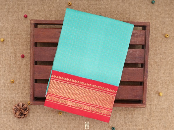 Checks Design Mint Green Kanchipuram Pavadai Sattai Material