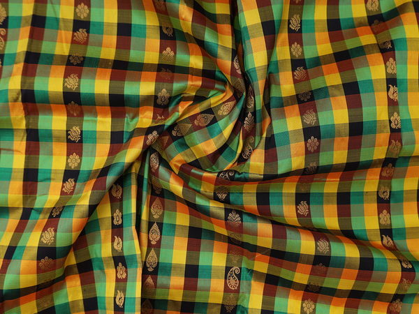 Checks Design Multicolor Kanchipuram Pavadai Sattai Material