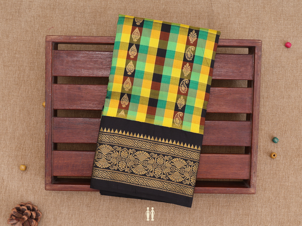 Checks Design Multicolor Kanchipuram Pavadai Sattai Material