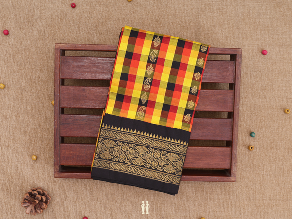 Checks Design Multicolor Kanchipuram Pavadai Sattai Material