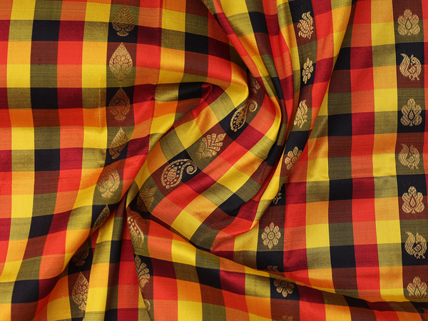 Checks Design Multicolor Kanchipuram Pavadai Sattai Material