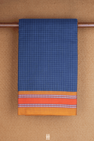 Checks Design Navy Blue Narayanpet Cotton Saree
