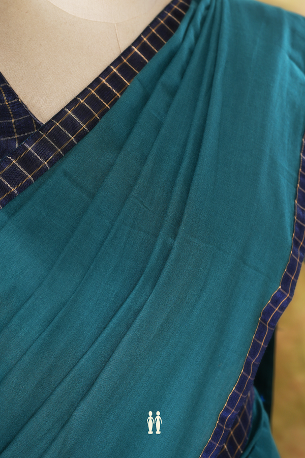 Checks Design Navy Blue Raw Silk Readymade Half Saree