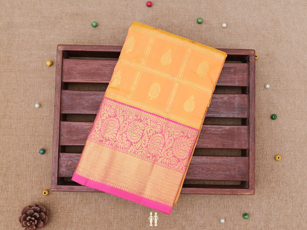 Checks Design Orange Kanchipuram Silk Pavadai Sattai Material