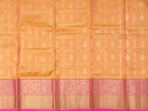 Checks Design Orange Kanchipuram Silk Pavadai Sattai Material