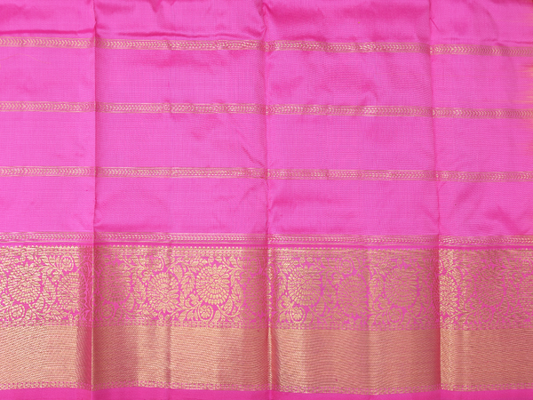 Checks Design Orange Kanchipuram Silk Pavadai Sattai Material