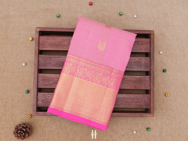 Checks Design Pink Kanchipuram Pavadai Sattai Material