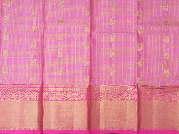 Checks Design Pink Kanchipuram Pavadai Sattai Material