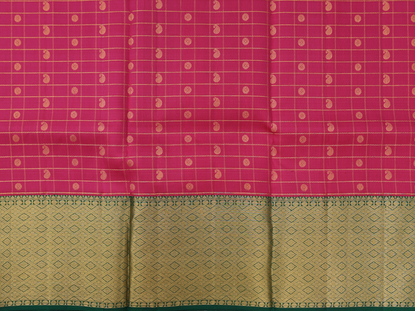 Checks Design Hibiscus Red Kanchipuram Pavadai Sattai Material