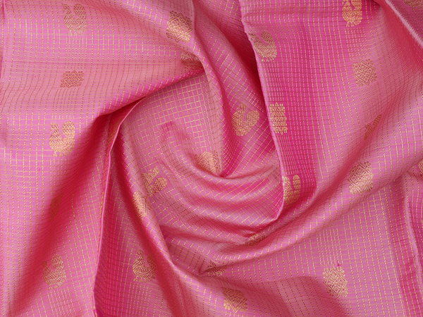 Checks Design Pink Kanchipuram Pavadai Sattai Material
