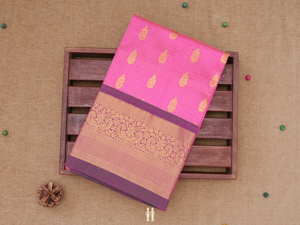 Checks Design Pink Kanchipuram Silk Pavadai Sattai Material