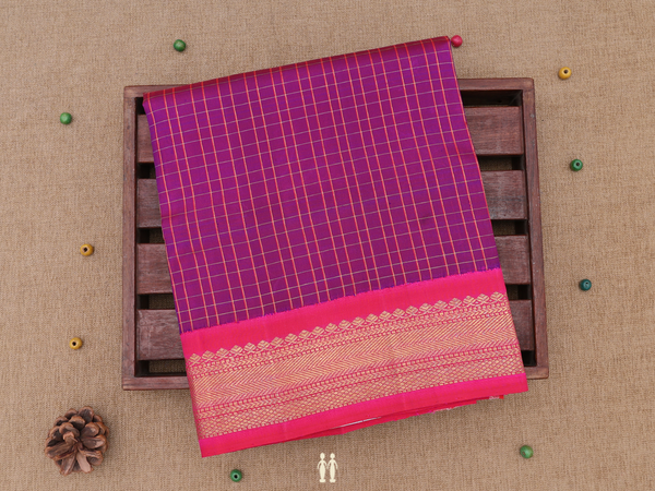 Checks Design Purple Kanchipuram Pavadai Sattai Material