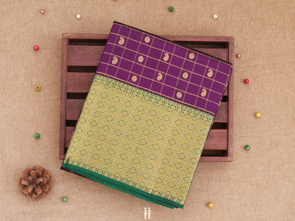Checks Design Purple Kanchipuram Pavadai Sattai Material