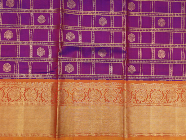 Checks Design Purple Kanchipuram Silk Half Saree Material