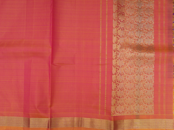 Checks Design Purple Kanchipuram Silk Half Saree Material