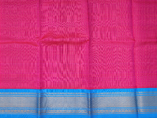 Checks Design Rani Pink Kanchipuram Pavadai Sattai Material
