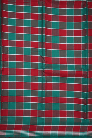 Checks Design Red And Green Kanchipuram Silk Saree