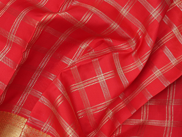 Checks Design Red Kanchipuram Silk Pavadai Sattai Material