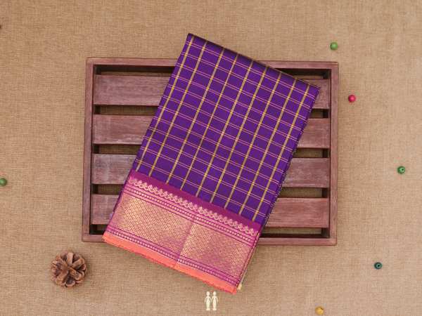 Checks Design Royal Blue Kanchipuram Pavadai Sattai Material