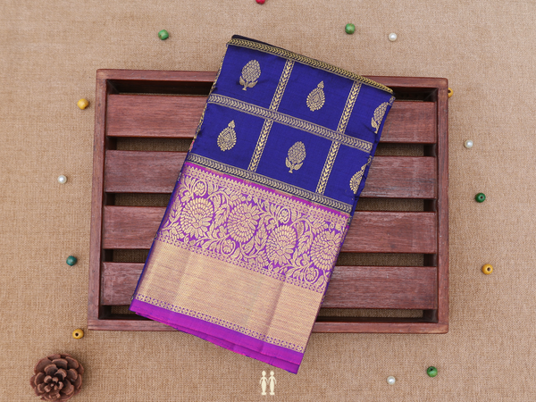 Checks Design Royal Blue Kanchipuram Pavadai Sattai Material