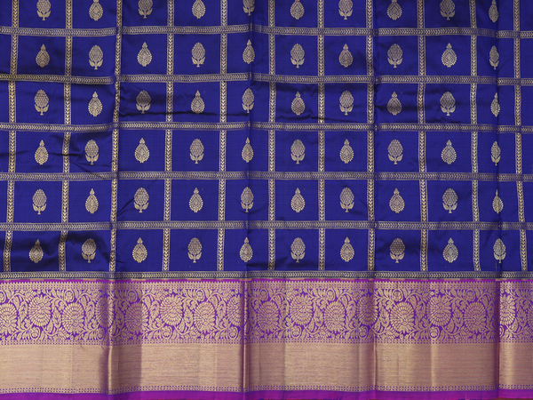 Checks Design Royal Blue Kanchipuram Pavadai Sattai Material