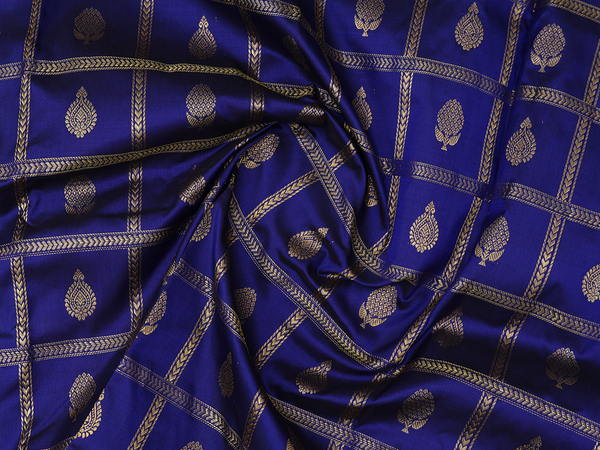 Checks Design Royal Blue Kanchipuram Pavadai Sattai Material