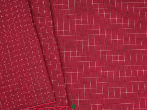 Checks Design Ruby Red Raw Silk Blouse Material