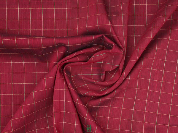 Checks Design Ruby Red Raw Silk Blouse Material